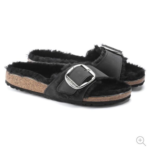 Birkenstock Madrid‎ Big Buckle Shearling Black 36 US 5 NWT IN BOX - Picture 5 of 15